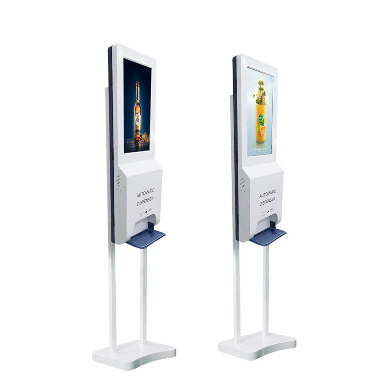 White Case 22 Inch LCD Advertising Screen USB WIFI Port Automatic Disinfectant Kiosk Public Service Advertising